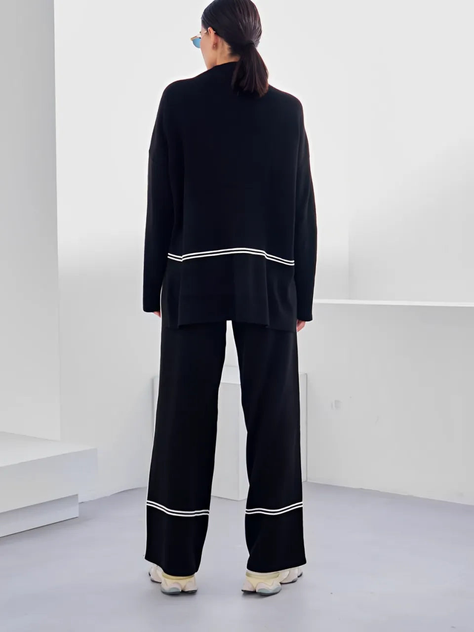 Conjunto de Tricô com Suéter Mullet Gola Alta e Calça Confortável – Kim